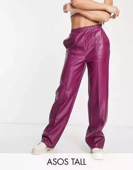 Сливовые прямые спортивные брюки из искусственной кожи ASOS Tall