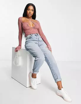 Сливовый топ с длинными рукавами, сборками и расклешенными рукавами ASOS DESIGN
