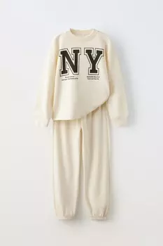 Слоган, кофта и брюки ZARA, экрю