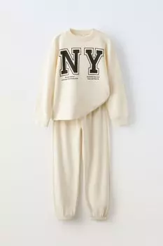 Слоган, кофта и брюки ZARA, экрю