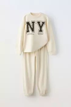 Слоган, кофта и брюки ZARA, экрю