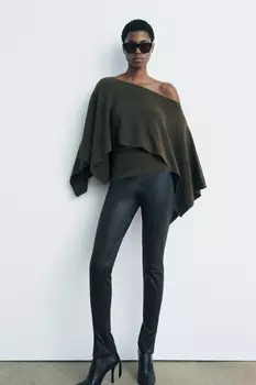 Слойный вязаный свитер ZARA, темный хаки