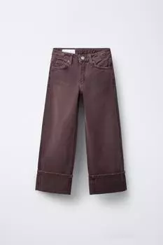 Сложенные джинсы с широкими штанинами ZARA, бордовый