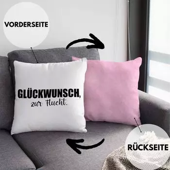 Смена работы Декоративная подушка с наполнителем 40 х 40 см Подарок Коллеге Прикольные прощальные подарочные высказывания - Поздравляем с побегом (Розовый) Trendation