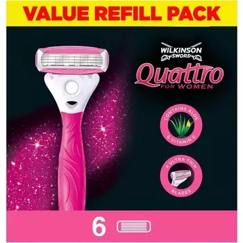 Сменные лезвия для бритвы Quattro для женщин Smooth Glide, 6 шт., Wilkinson Sword