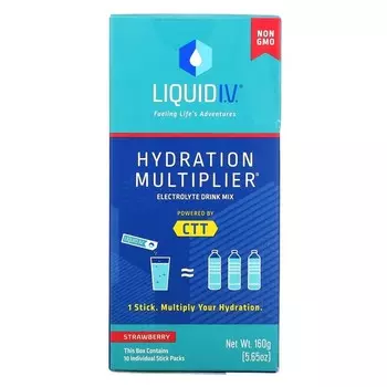 Смесь для напитков Liquid I.V. Hydration Multiplier с электролитами, клубника, 10 индивидуальных стиков по 16 г