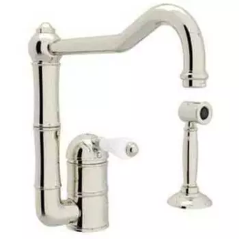 Смеситель для кухни Rohl Italian Kitchen Acqui с одним отверстием с фарфоровым рычагом, nickel