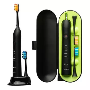 Smiley Pro White набор: черная звуковая зубная щетка + дополнительные насадки, 2 шт.