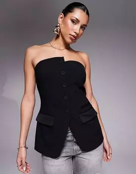 Смокинг, приталенный топ-бандо черного цвета River Island