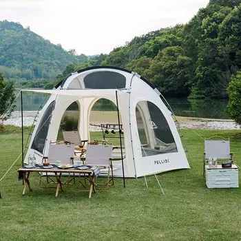 Снаряжение для кемпинга Pelliot, непромокаемая и ветрозащитная портативная складная шестисторонняя палатка Haoyue 16202746 цвета слоновой кости