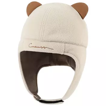 Снаряжение для ношения Kuang-Chi Осень и зима Шляпа Lei Feng Женская велосипедная защита ушей на открытом воздухе Теплая шапка Холодозащитная шапка с милым медведем - кремово-белый, один размер