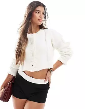 SNDYS – Качественный короткий кардиган кремового цвета с узором косы