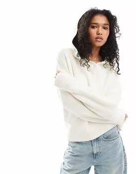 SNDYS – свитер из высококачественного хлопка белого цвета с капюшоном и пуговицами