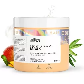 So!Flow Hair Saver для волос средней пористости, обогащенный питательными маслами и растительными белками, делает волосы более шелковистыми и гладкими.