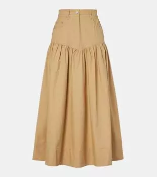Собранная хлопковая и льняная макси-юбка Ganni, Pale Khaki