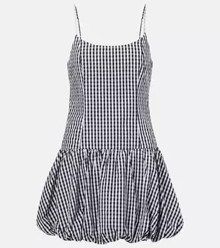 Собранная хлопковая мини-юбка в клетку из поплина Faithfull, Black Gingham
