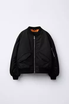 Собранная нейлоновая куртка-бомбер ZARA, черный