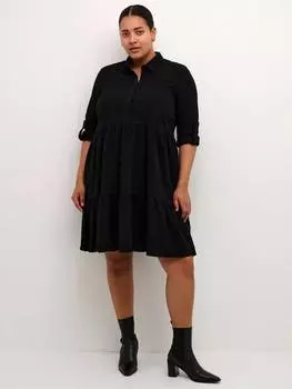 Собранное платье-рубашка а-силуэта от nana KAFFE Curve, глубокий черный