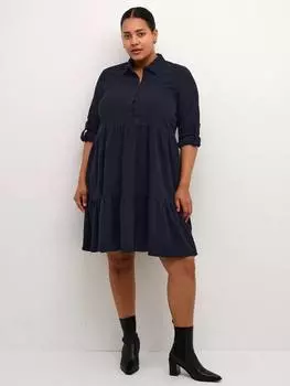 Собранное платье-рубашка а-силуэта от nana KAFFE Curve, цвет Midnight Marine