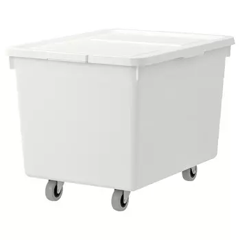 SOCCERBIT Коробка с крышкой + колесиками, белая, 38x51x37 см IKEA