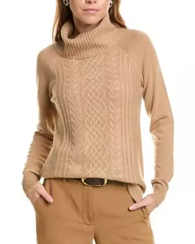 Sofiacashmere Узорчатый кашемировый свитер с высоким воротом и косами спереди, коричневый
