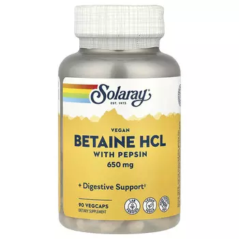 Solaray, Бетаин гидрохлорид с пепсином, 90 растительных капсул