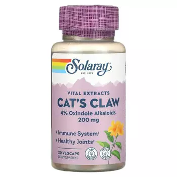 Solaray, Экстракт коры кошачьего когтя, 200 мг, 30 вегетарианских капсул