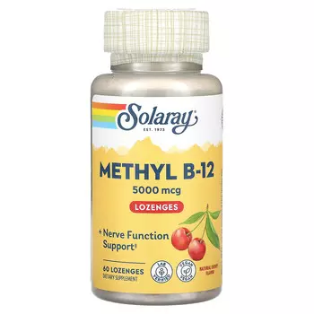 Solaray, Mega Potency Methyl B-12, натуральный вишневый вкус, 5000 мкг, 60 лепешек