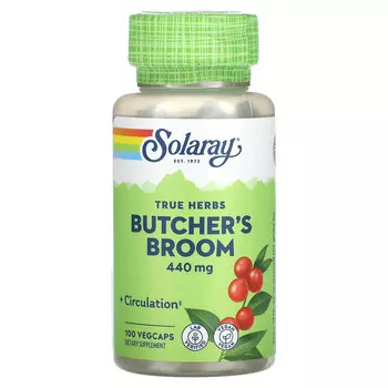 Solaray, True Herbs, Butcher's Broom, 440 мг, 100 вегетарианских капсул
