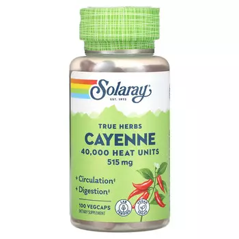 Solaray, True Herbs, кайенский перец, 515 мг, 100 растительных капсул