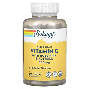 Solaray, витамин C с медленным высвобождением, шиповник и ацерола, 500 мг, 250 растительных капсул