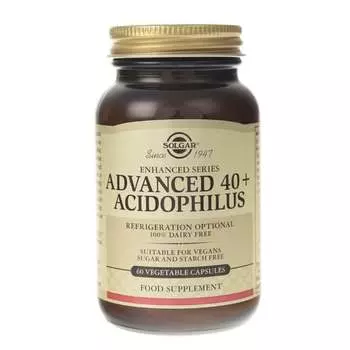 Solgar, Бактериальная флора кишечника, Advanced 40+ Acidophilus, 60 капсул