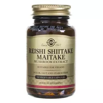 Solgar, Биологически активная добавка, экстракт гриба Рейши Шиитаке Майтаке, 50 капсул