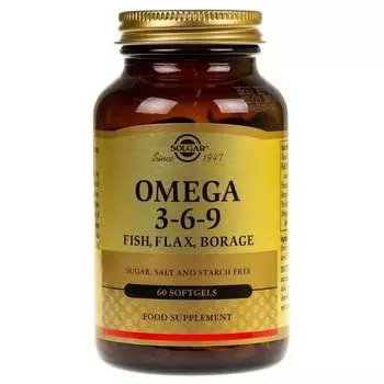 Solgar, Омега 3-6-9, 60 капсул, желтый