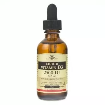 Solgar, Витамин D3, 2500 МЕ (62,5 мкг), 59 мл, светло-коричневый