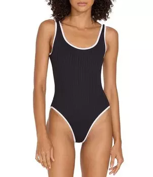 SOLID & STRIPED Цельный купальник Anne-Marie в рубчик с овальным вырезом и открытой спиной, черный