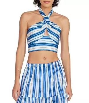 SOLID & STRIPED Naomi Укороченный укороченный топ без рукавов с бретелькой на шее и вырезом, синий