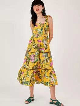 Солнцезащитное платье Monsoon с льняным принтом, Желтый/Мульти