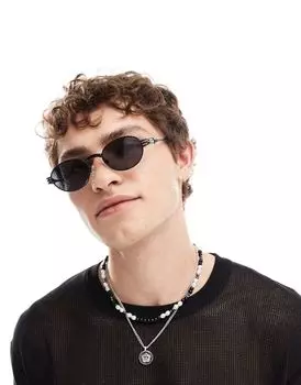 Солнцезащитные очки ASOS DESIGN 90-х овальной формы с дужками черного цвета черного металла