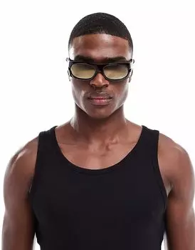 Солнцезащитные очки ASOS DESIGN Festival в черном цвете с коричневыми линзами