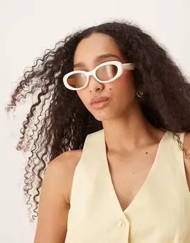 Солнцезащитные очки ASOS DESIGN овальной формы молочно-белого цвета