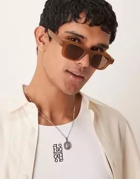 Солнцезащитные очки ASOS DESIGN прямоугольной формы с коричневыми линзами и массивной карамельной оправой