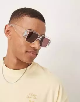 Солнцезащитные очки ASOS DESIGN в квадратной оправе с бордовыми линзами и массивной оправой из прозрачных кристаллов