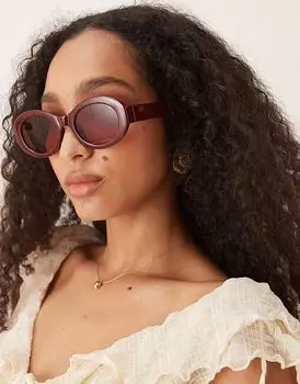 Солнцезащитные очки ASOS DESIGN в массивной овальной оправе со скошенными краями бордового цвета
