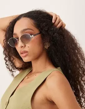 Солнцезащитные очки ASOS DESIGN в металлической овальной оправе блестящего серебристого цвета с черепаховыми дужками и градиентными зелеными линзами