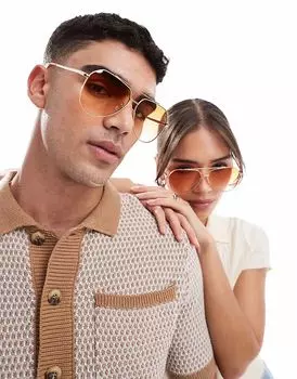 Солнцезащитные очки-авиаторы AJ Morgan Aces Up из золотистого металла с коричневыми градиентными линзами