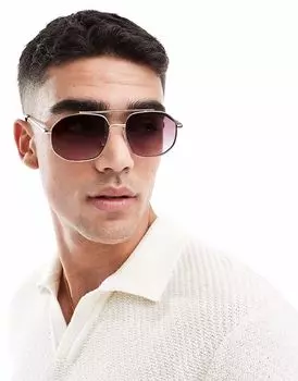 Солнцезащитные очки-авиаторы ASOS DESIGN с матово-золотой оправой и фиолетовыми линзами с эффектом омбре