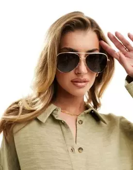 Солнцезащитные очки-авиаторы из металла с золотистым эффектом ASOS