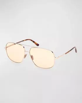 Солнцезащитные очки-авиаторы из текса с металлическим эффектом TOM FORD, цвет Shiny Rose Gold Photochromic Peach Lenses