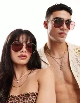 Солнцезащитные очки-авиаторы Ray-Ban золотисто-красного цвета